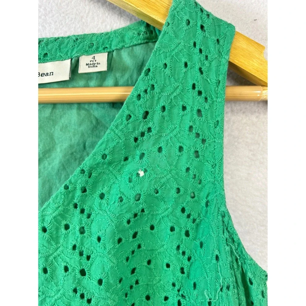 LLBean‎ Green Eyelet V Neck Sleeveless A Line Dress Size 4